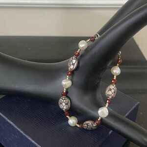 Vintage 925 Sterling Silver Pearl Beaded Bracelet